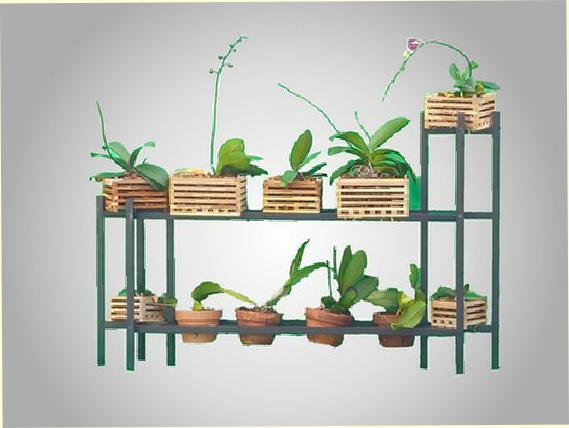 2 Plant Stands with 2 shelves. Bronze. Orchids.